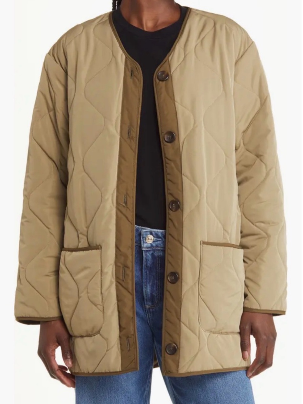 Rails Quilted Longline Puffer Jacket in Khaki